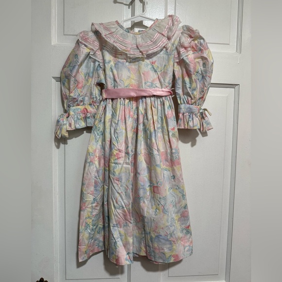 simi Other - Vintage Girls Pastel Floral Bow 1990s 1980s Dress Size 5